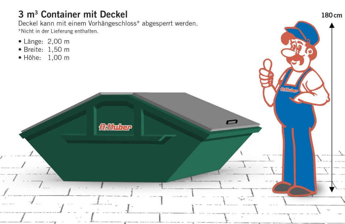 3 cbm Container mit Deckel